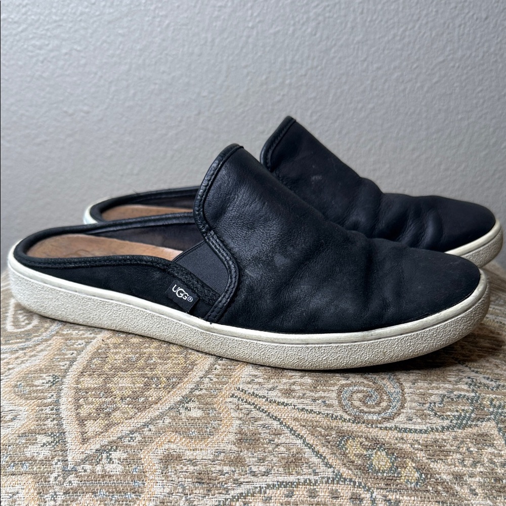 UGG Women’s Black Leather Slip-Ons Size 10